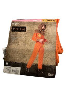 Trick Treat Sam Costume Girls L (10/12) 4-Piece Halloween Outfit Jumpsuit Hood
